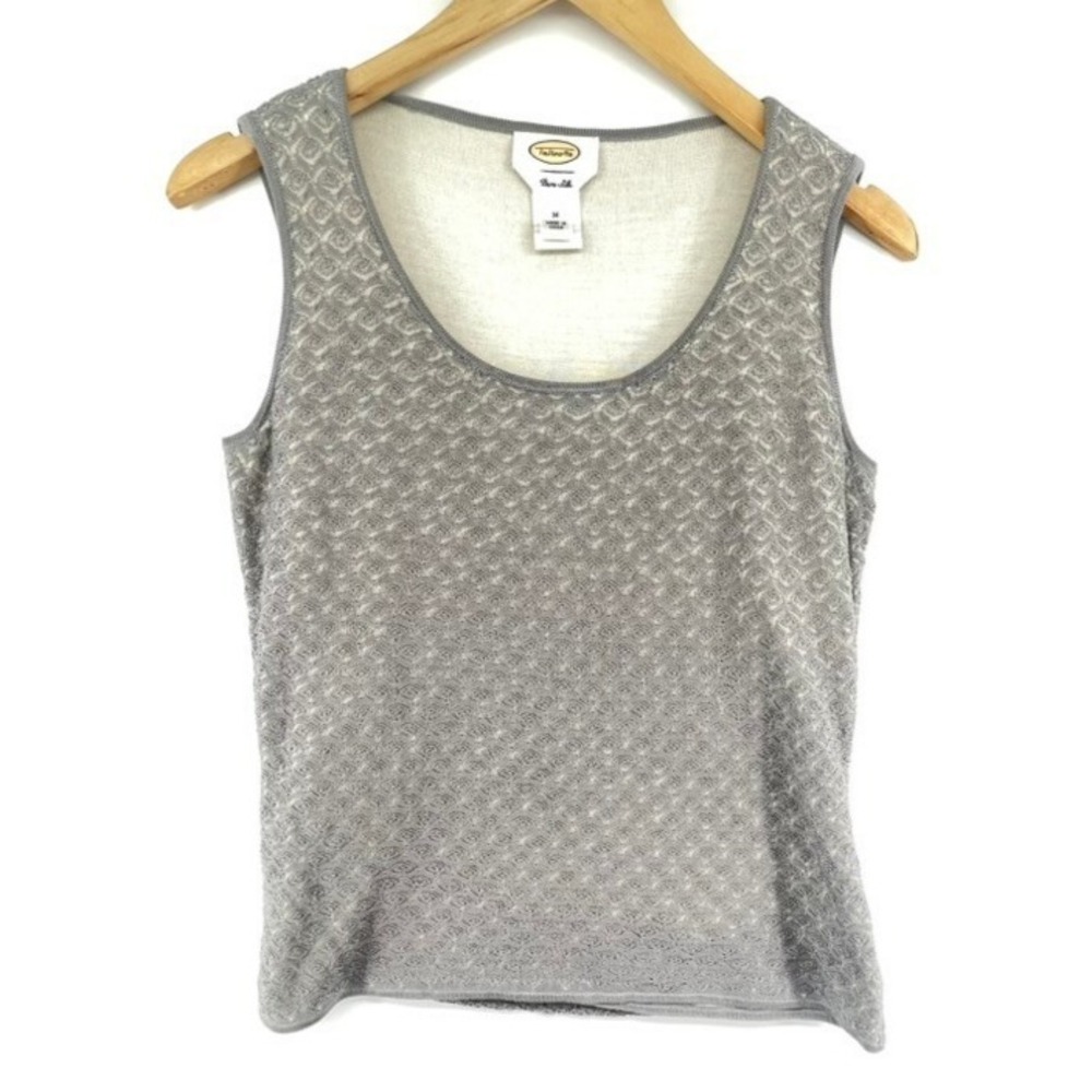 Vtg Talbots Pure Silk Tank Top Blouse Women M Gray Sleeveless Elevated Basics